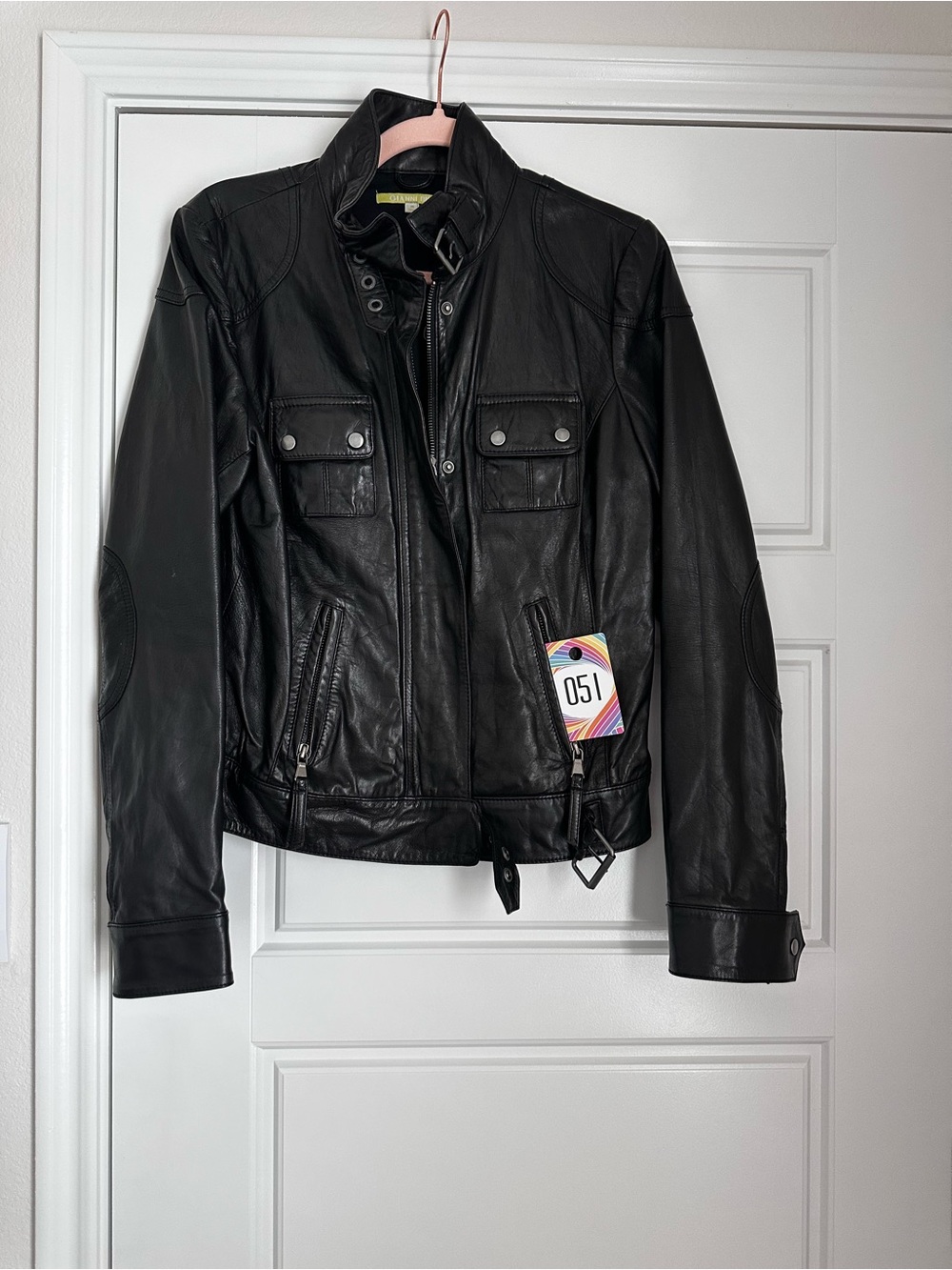 Gianni Bini Black Leather Utility Moto Jacket